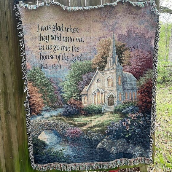 THE MANUAL WOODWORKERS AND WEAVERS PSALM 122:1 Tapestry Throw 50x60 NWT - Picture 1 of 4